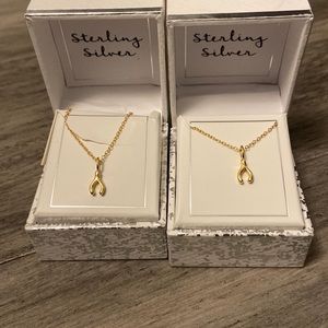 Set of 2- NIB-gold plated Sterling silver wishbone necklaces